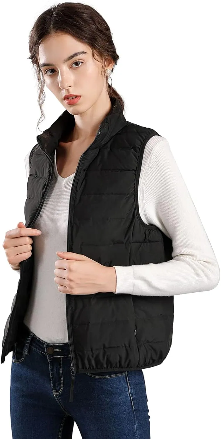 ELFJOY Winter Puffer Vest Women Lightweight Sleeveless Down Vest Stand Collar Womens Vests Outerwear Zip up Padded Gielt
