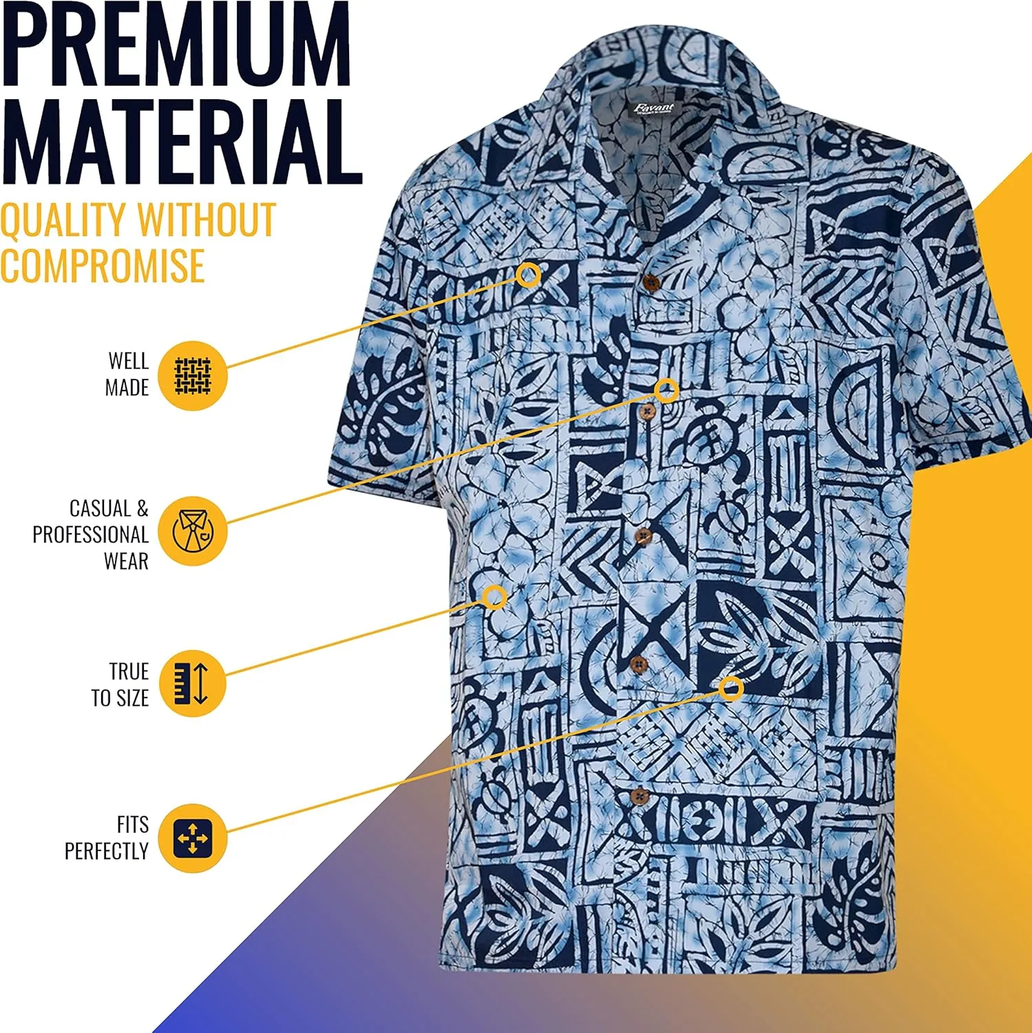 Favant Hawaiian Shirts - Motifs Comfortable Hawaiian Beach Shirt for Men. Lightweight Quick Dry Mens Hawaiian Shirts