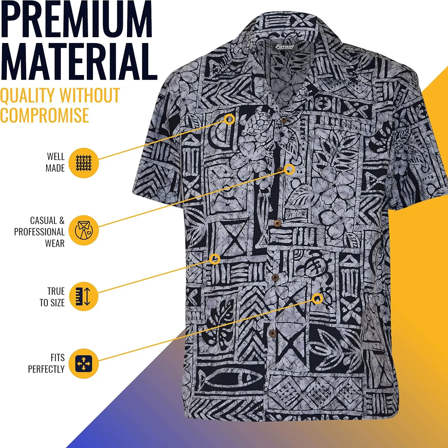 Favant Hawaiian Shirts - Motifs Comfortable Hawaiian Beach Shirt for Men. Lightweight Quick Dry Mens Hawaiian Shirts