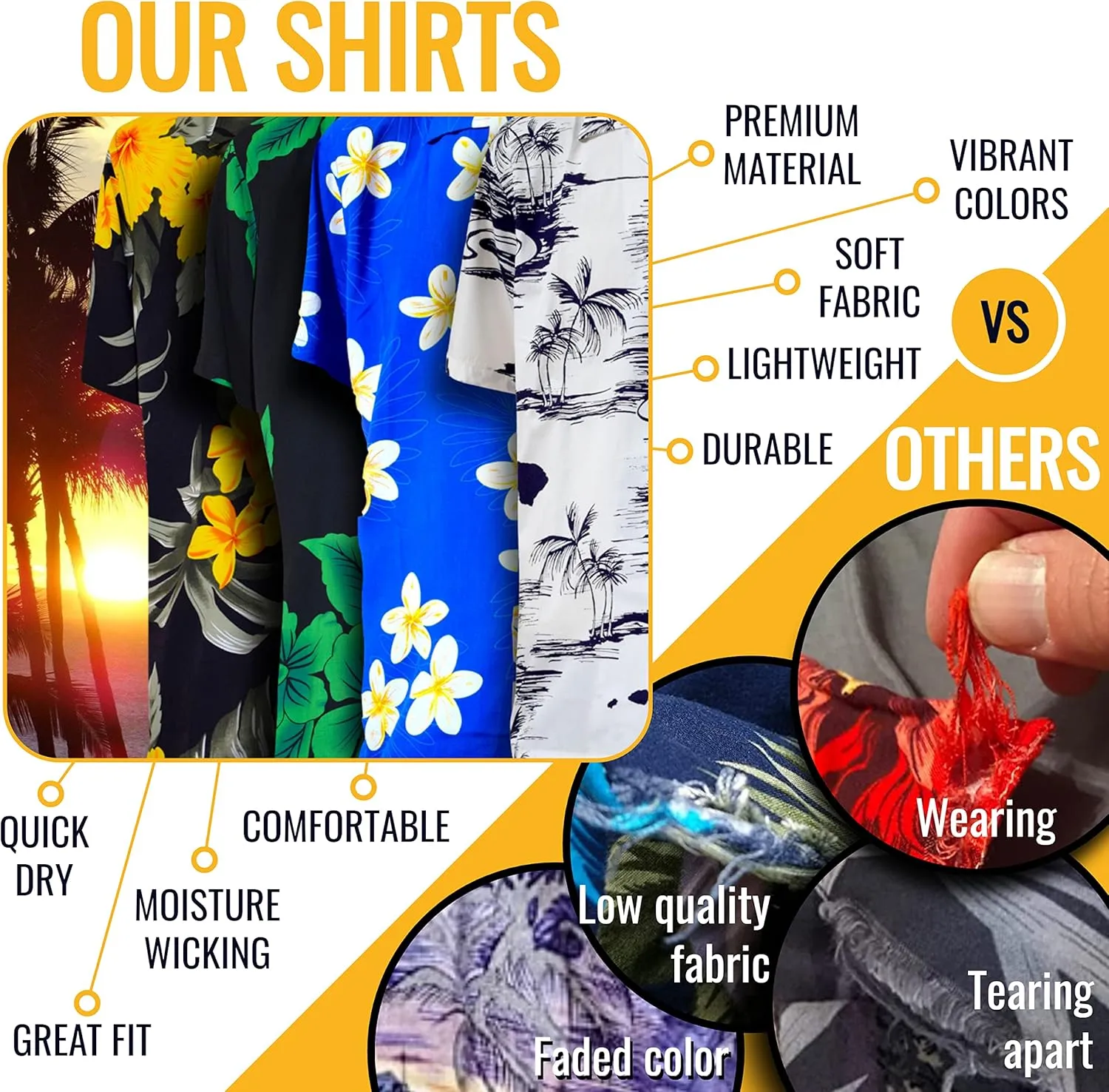 Favant Hawaiian Shirts - Motifs Comfortable Hawaiian Beach Shirt for Men. Lightweight Quick Dry Mens Hawaiian Shirts