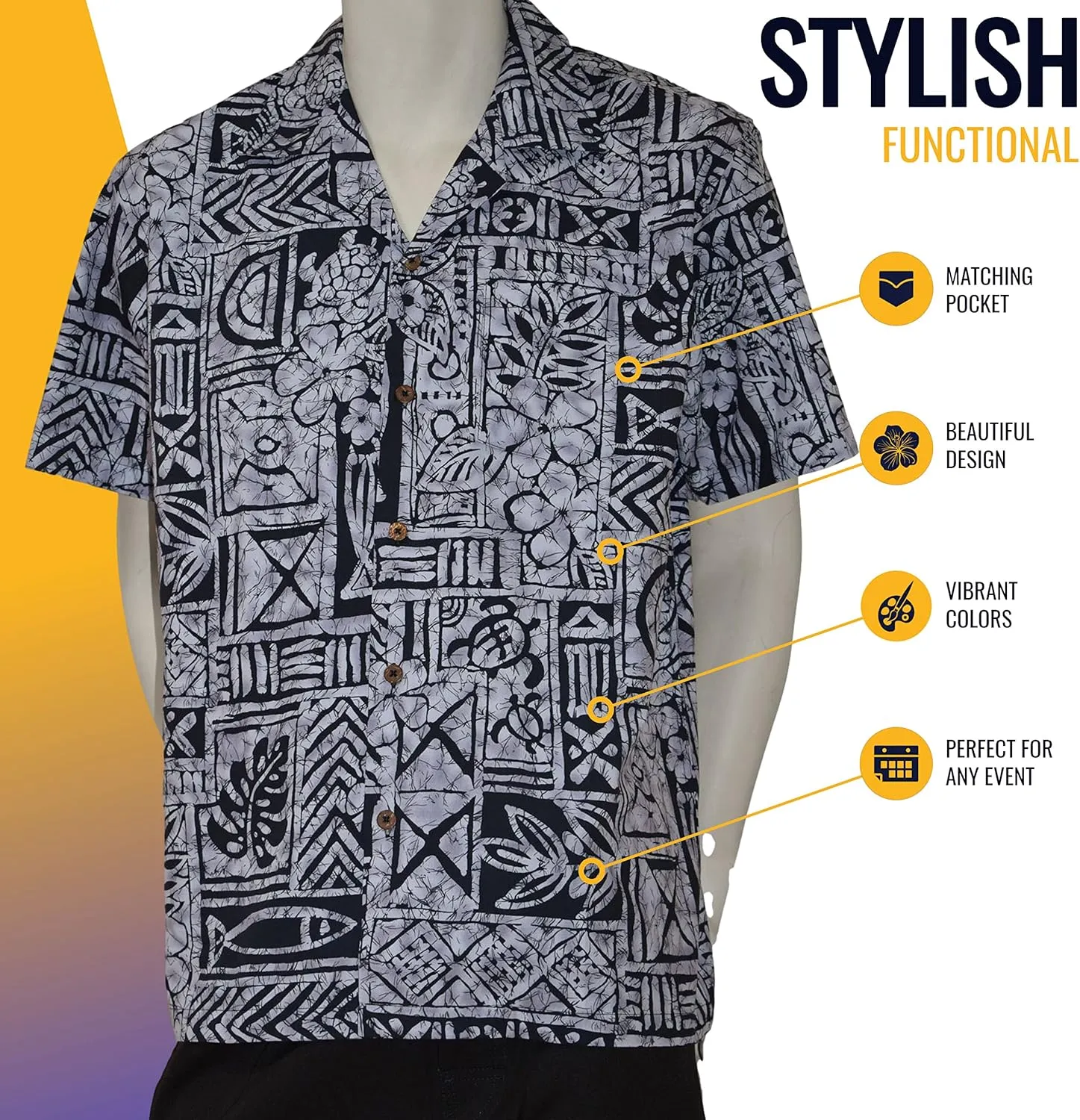 Favant Hawaiian Shirts - Motifs Comfortable Hawaiian Beach Shirt for Men. Lightweight Quick Dry Mens Hawaiian Shirts