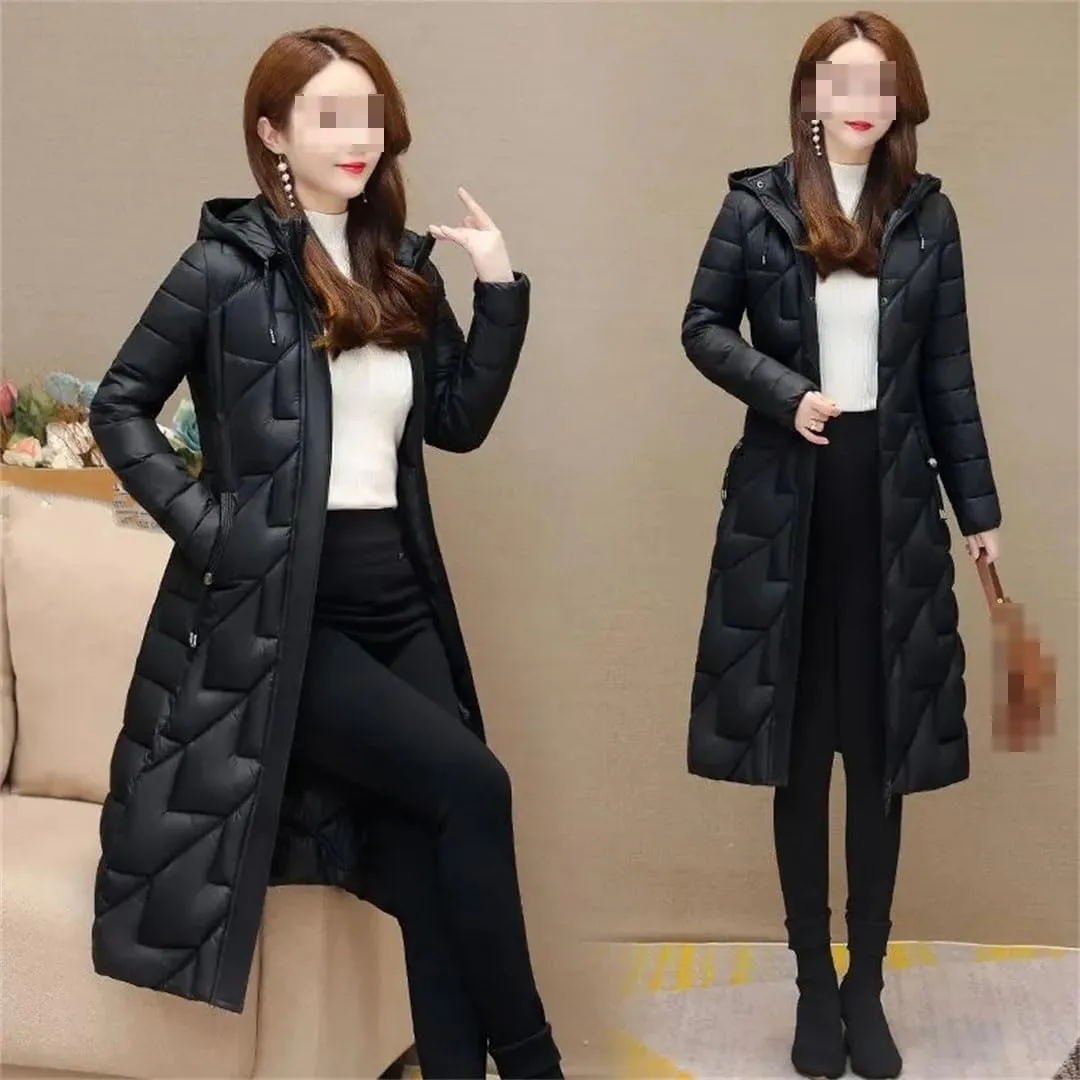 Fjnbbiot Women's Winter Cold Coats Long Parkas Warm Down Basic Jacket Fashion Cotton Padded Outwear Hooded Windproof Overcoat