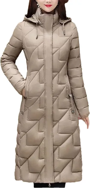 Fjnbbiot Women's Winter Cold Coats Long Parkas Warm Down Basic Jacket Fashion Cotton Padded Outwear Hooded Windproof Overcoat