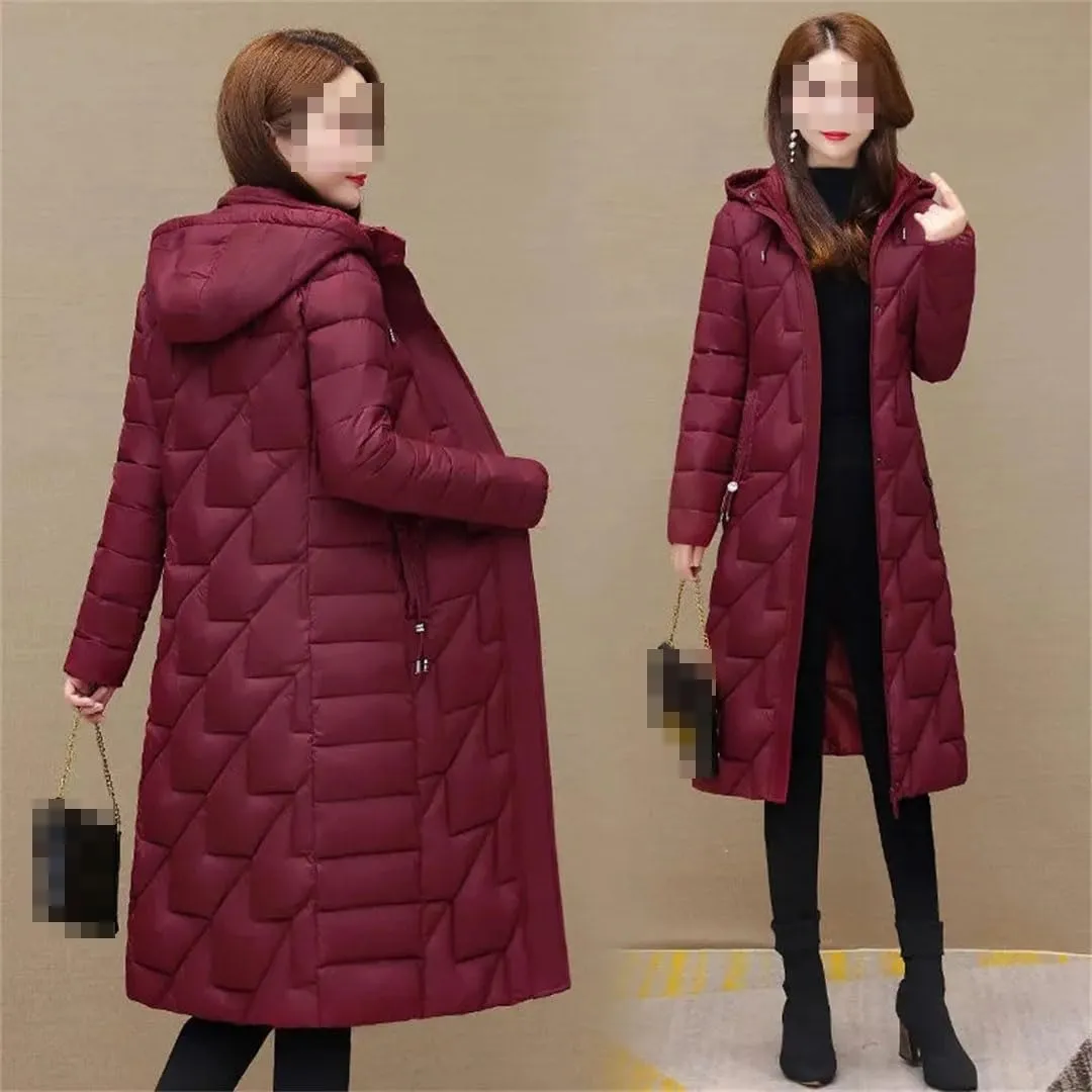 Fjnbbiot Women's Winter Cold Coats Long Parkas Warm Down Basic Jacket Fashion Cotton Padded Outwear Hooded Windproof Overcoat