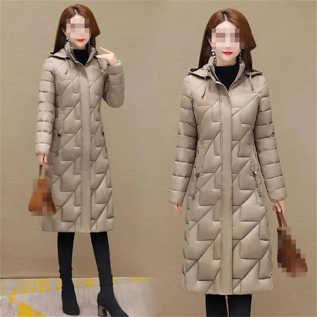 Fjnbbiot Women's Winter Cold Coats Long Parkas Warm Down Basic Jacket Fashion Cotton Padded Outwear Hooded Windproof Overcoat
