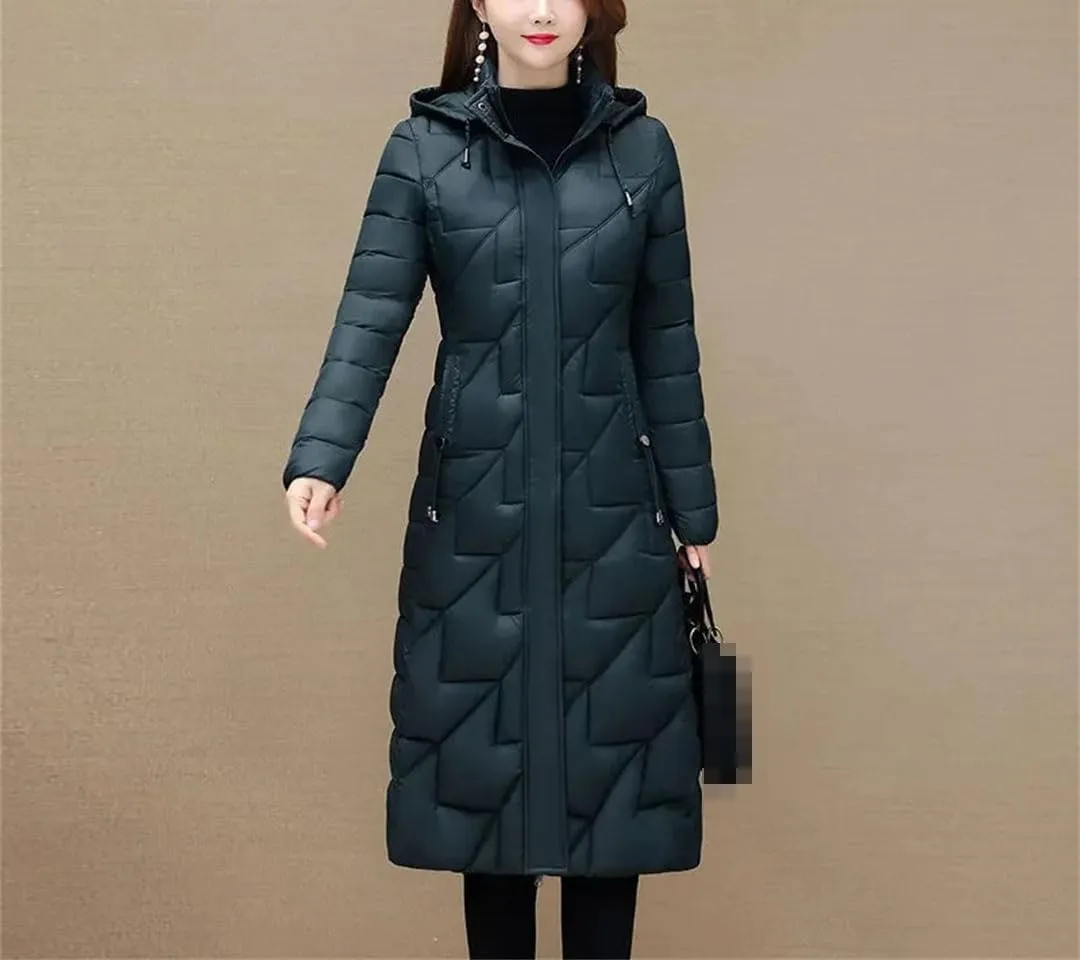 Fjnbbiot Women's Winter Cold Coats Long Parkas Warm Down Basic Jacket Fashion Cotton Padded Outwear Hooded Windproof Overcoat