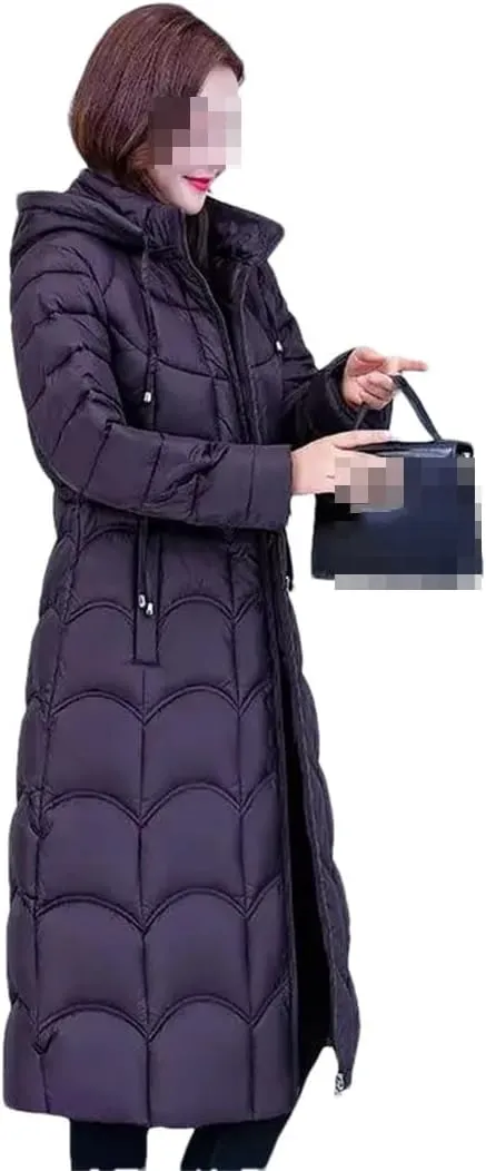 Fjnbbiot Women's Winter Jacket Casual Slim Hooded Long Parkas Lightweight Warm Fashion Cotton Padded Winter Coats