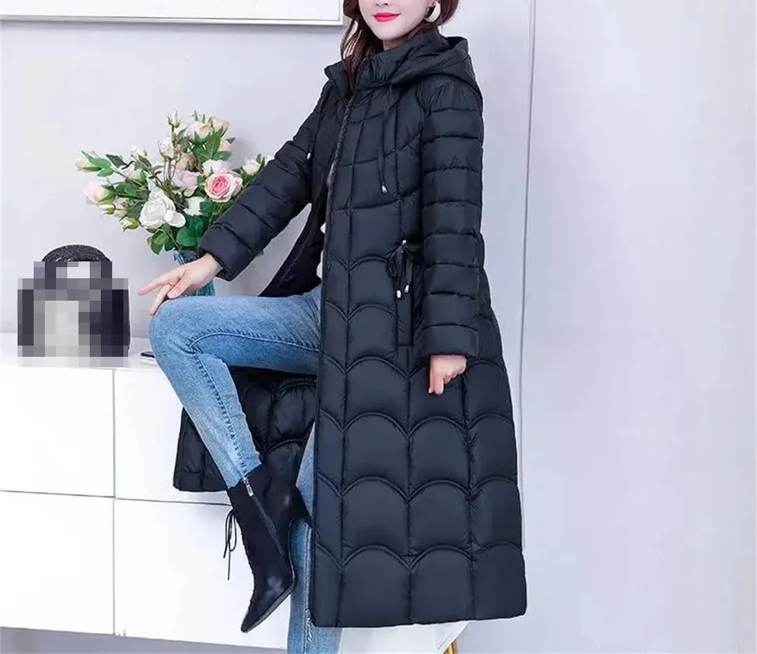 Fjnbbiot Women's Winter Jacket Casual Slim Hooded Long Parkas Lightweight Warm Fashion Cotton Padded Winter Coats
