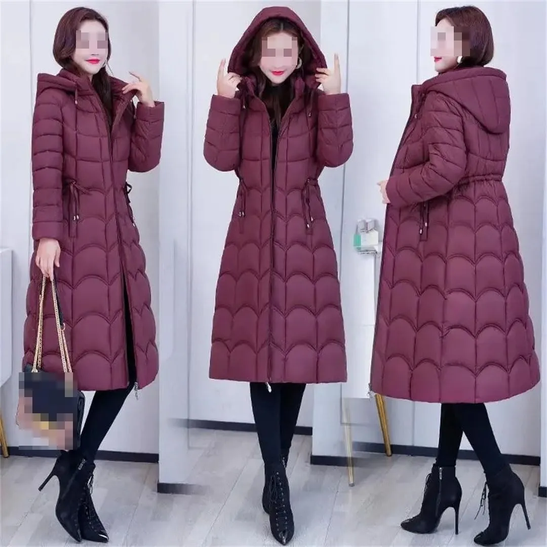 Fjnbbiot Women's Winter Jacket Casual Slim Hooded Long Parkas Lightweight Warm Fashion Cotton Padded Winter Coats