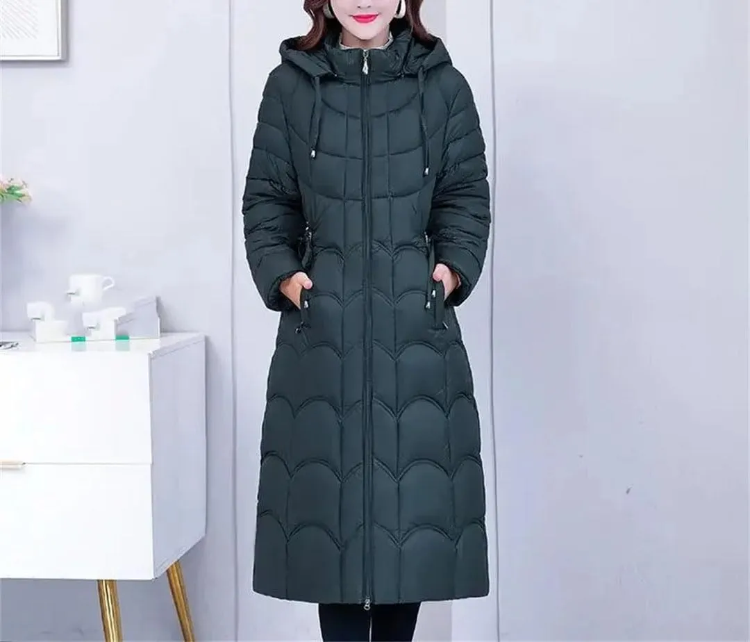Fjnbbiot Women's Winter Jacket Casual Slim Hooded Long Parkas Lightweight Warm Fashion Cotton Padded Winter Coats