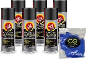 Fluid Film Black 11.75 oz pack of 6 Rust Remover for metal and Undercoating Protection Aerosol Spray with Biodegradable Disposable Gloves and Extension Hose compatible bundle (8 items)