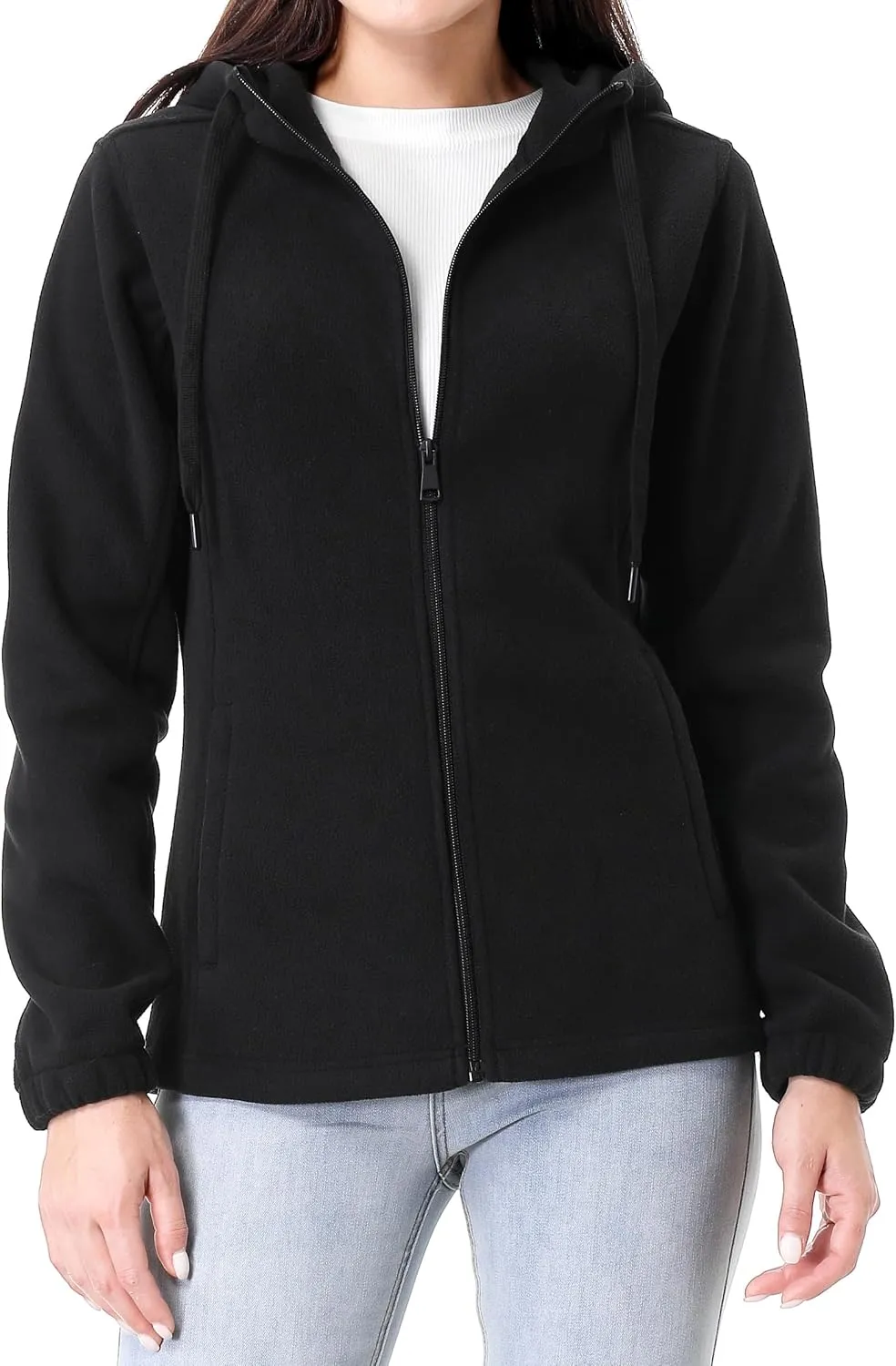 GIMECEN Women's Soft Polar Fleece Jacket Full Zip Hoodies Long Sleeve Sweatshirts Casual Hooded Outerwear