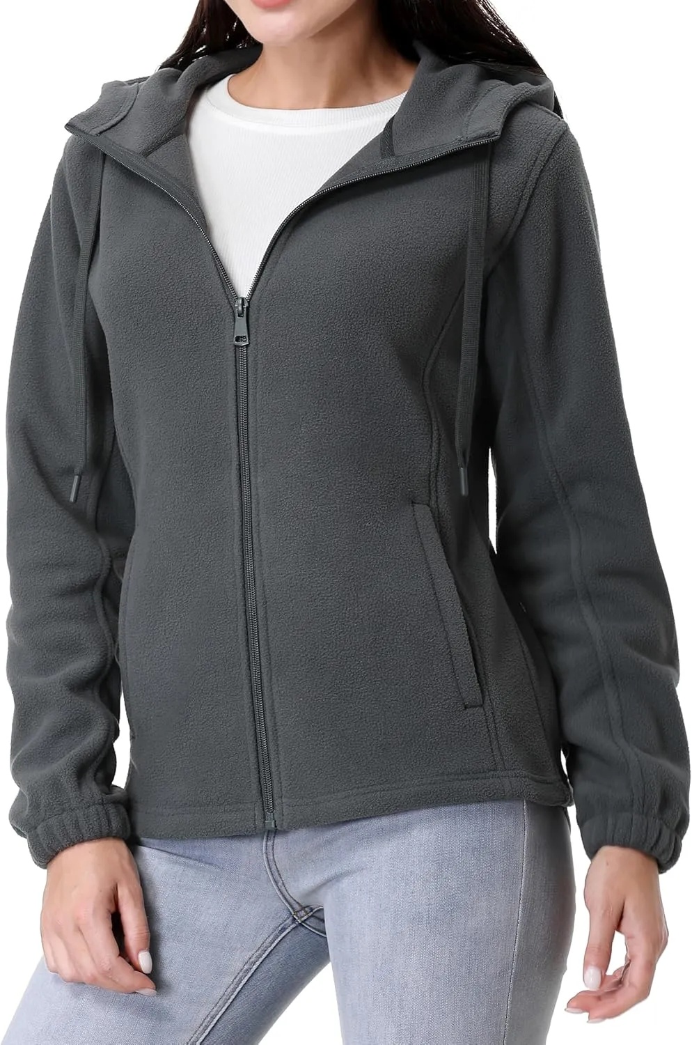 GIMECEN Women's Soft Polar Fleece Jacket Full Zip Hoodies Long Sleeve Sweatshirts Casual Hooded Outerwear