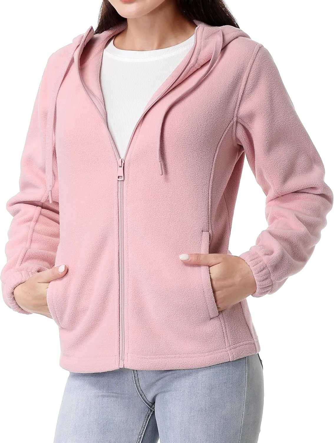 GIMECEN Women's Soft Polar Fleece Jacket Full Zip Hoodies Long Sleeve Sweatshirts Casual Hooded Outerwear