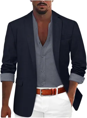 GOKKILRW Mens Casual Suit Jacket Lightweight Open Front Linen Tailored Blazer Business Office Stylish Suit Jackets Sport Coat