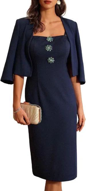 GRACE KARIN Women's Formal Dresses Office Business Work 2 Piece Outfits Midi Bodycon Dress with 3/4 Sleeve Jacket Suit Sets
