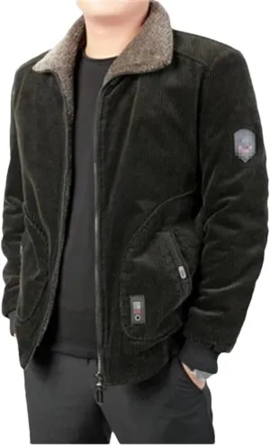 Haitpant Winter Men's Bomber Corduroy Jacket Warm Padded Cotton Coats Casual Outwear Thermal Jackets