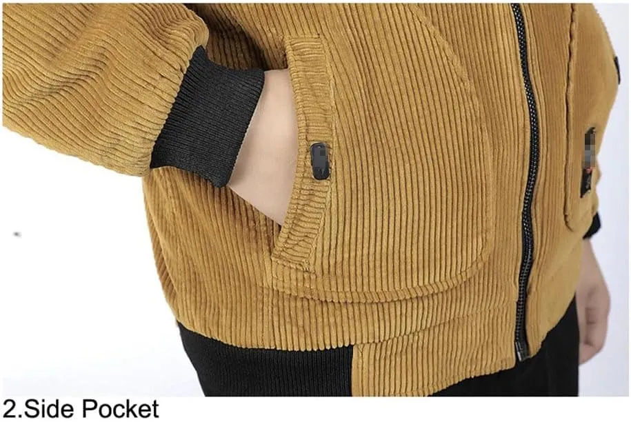 Haitpant Winter Men's Bomber Corduroy Jacket Warm Padded Cotton Coats Casual Outwear Thermal Jackets