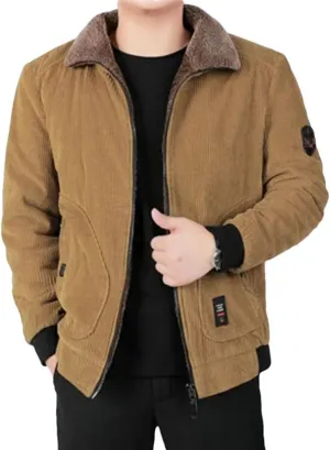 Haitpant Winter Men's Bomber Corduroy Jacket Warm Padded Cotton Coats Casual Outwear Thermal Jackets