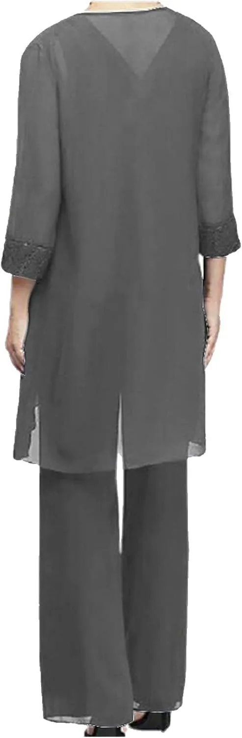 HGps8w Women 3 Pieces Mother of The Bride Pant Suits Elegant Chiffon Jacket Wedding Guest Formal Outfit Set for Evening Gown