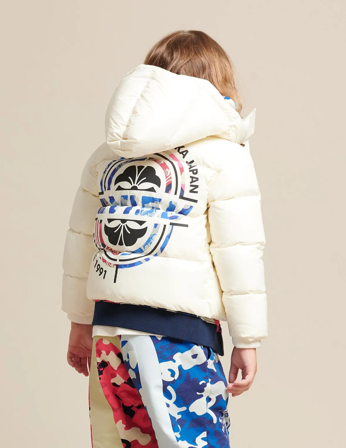 Kamon and Logo Print Down Jacket