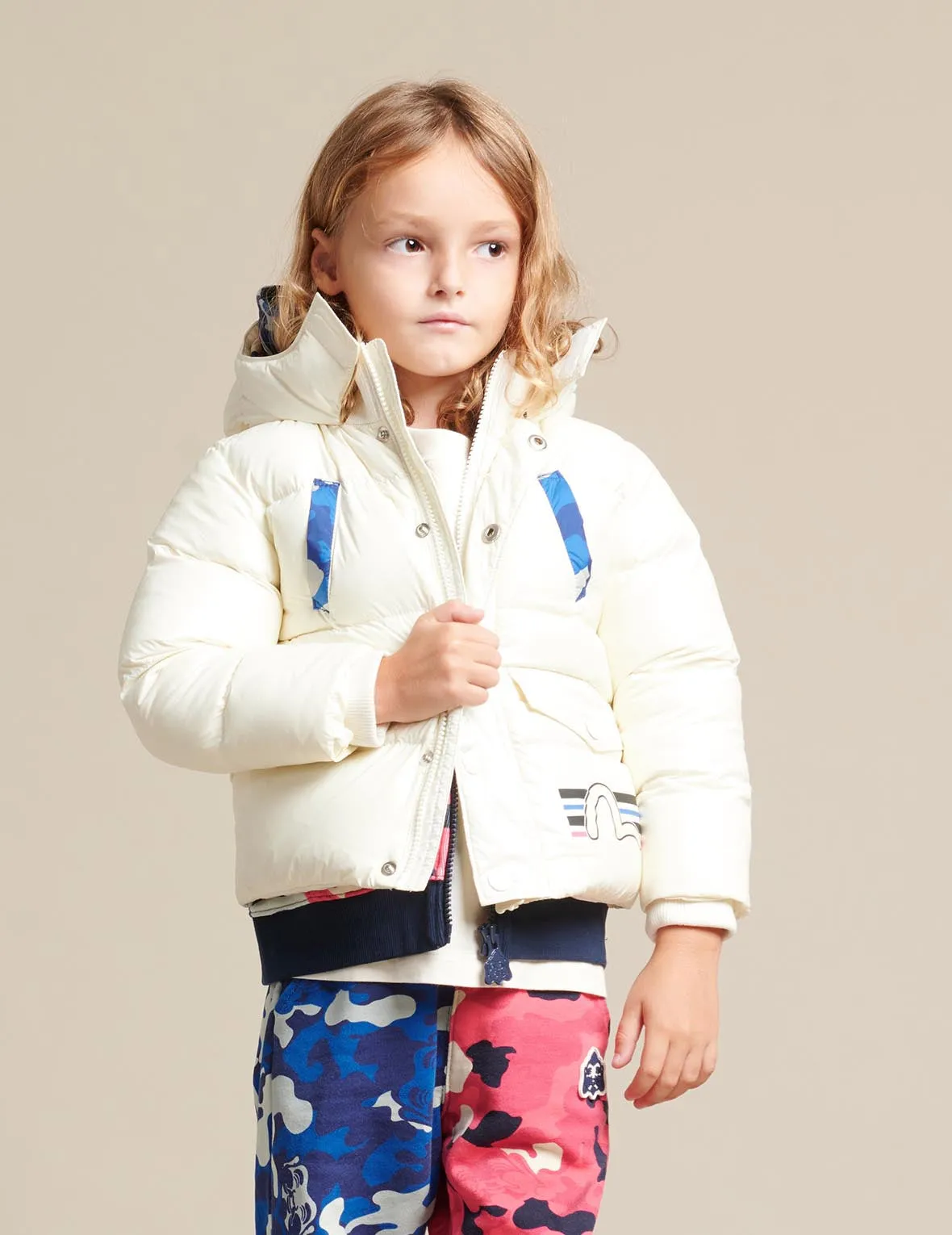 Kamon and Logo Print Down Jacket