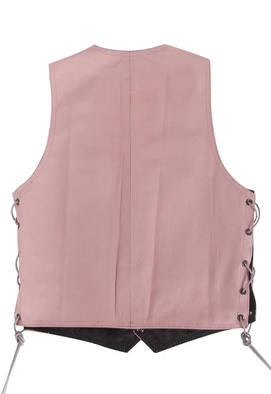 Kids Pink Leather Vest With Side Laces