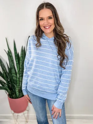 Light Blue Striped Hooded Pullover