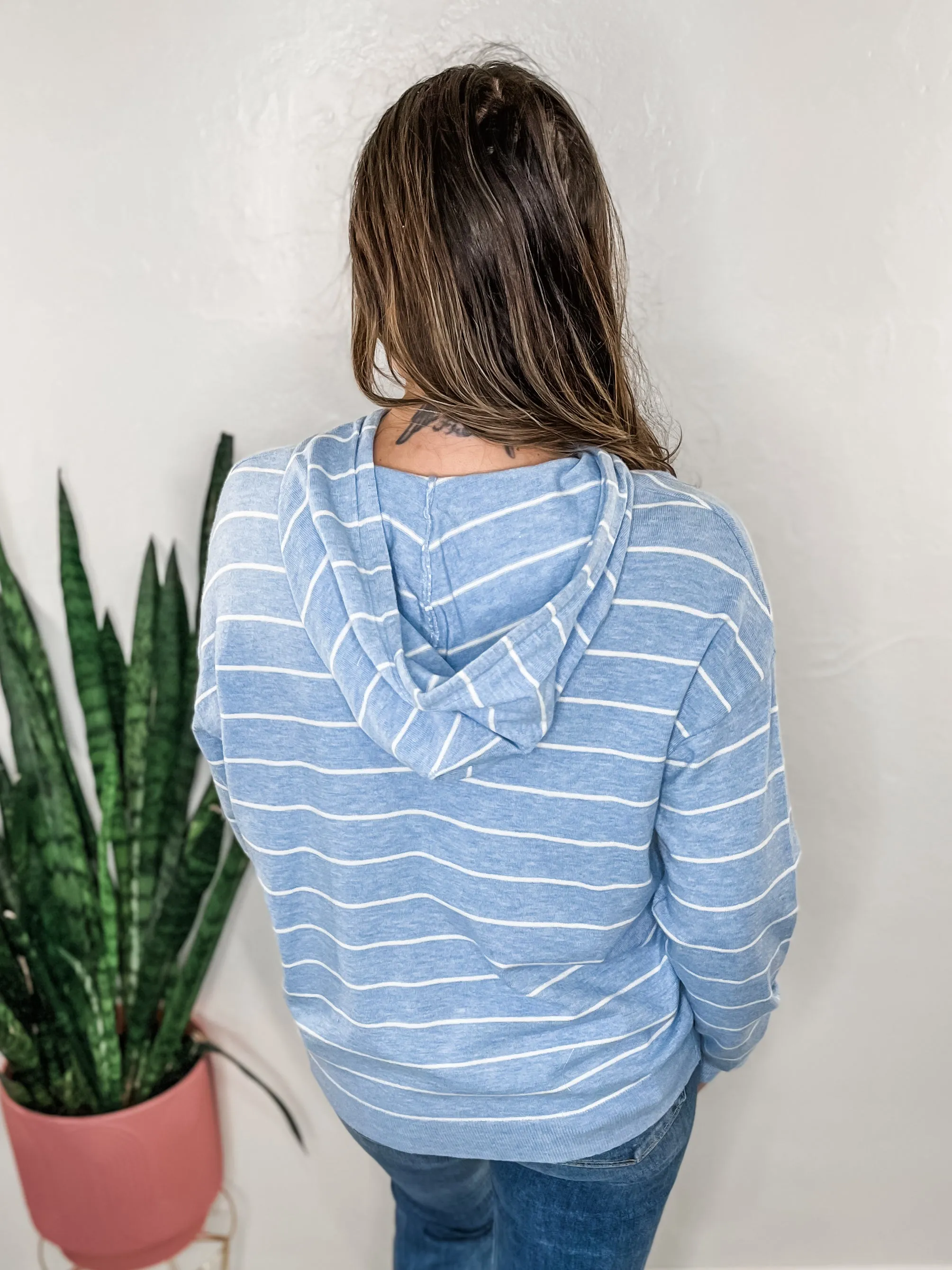 Light Blue Striped Hooded Pullover