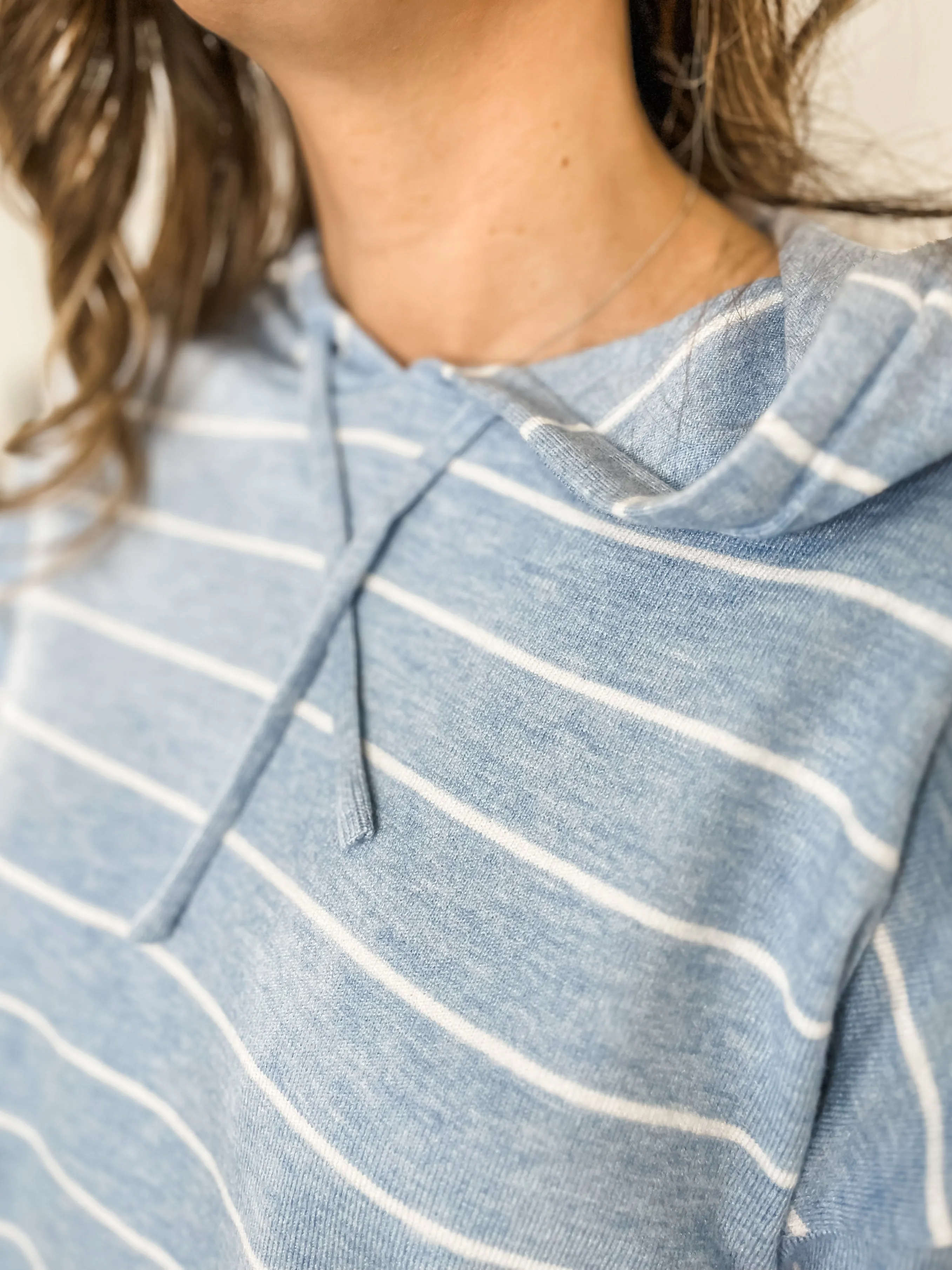 Light Blue Striped Hooded Pullover