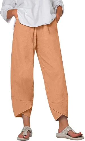 Linen Pants for Women High Waist Cotton Trouser with Pockets 2025 Summer Fashion Palazzo Beach Pants Plus Size M-5xl