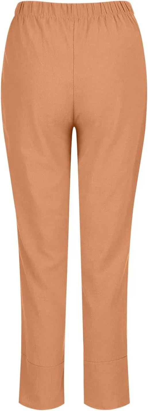 Linen Pants for Women High Waist Cotton Trouser with Pockets 2025 Summer Fashion Palazzo Beach Pants Plus Size M-5xl