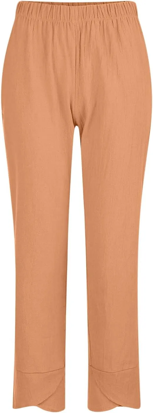 Linen Pants for Women High Waist Cotton Trouser with Pockets 2025 Summer Fashion Palazzo Beach Pants Plus Size M-5xl