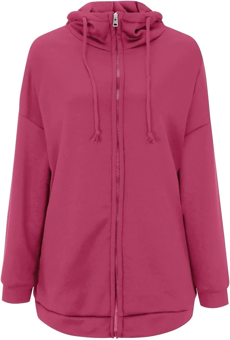 Long Hoodies for Women Zip Up Plus Size Loose Fit Fleece Jacket Long Sleeve Drawstring Sweatshirts with Pockets