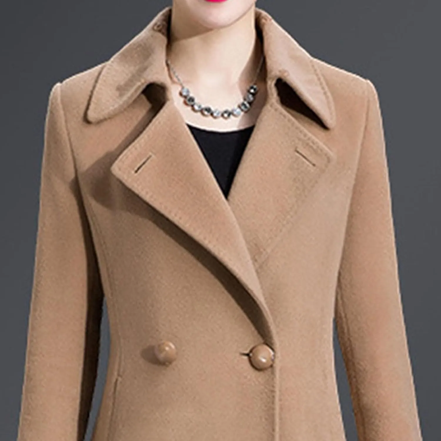 Maiyifu-GJ Women's Elegant Lapel Collar Coat Single Breasted Mid-Long Wool Blend Trench Coat Jackets Spring Fall Overcoat