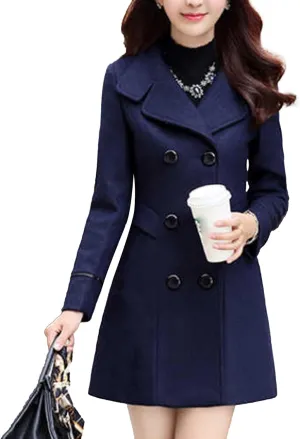 Maiyifu-GJ Women's Mid-Long Wool Blend Coat Double Breasted Notched Lapel Trench Jackets Spring Fall Casual Overcoat