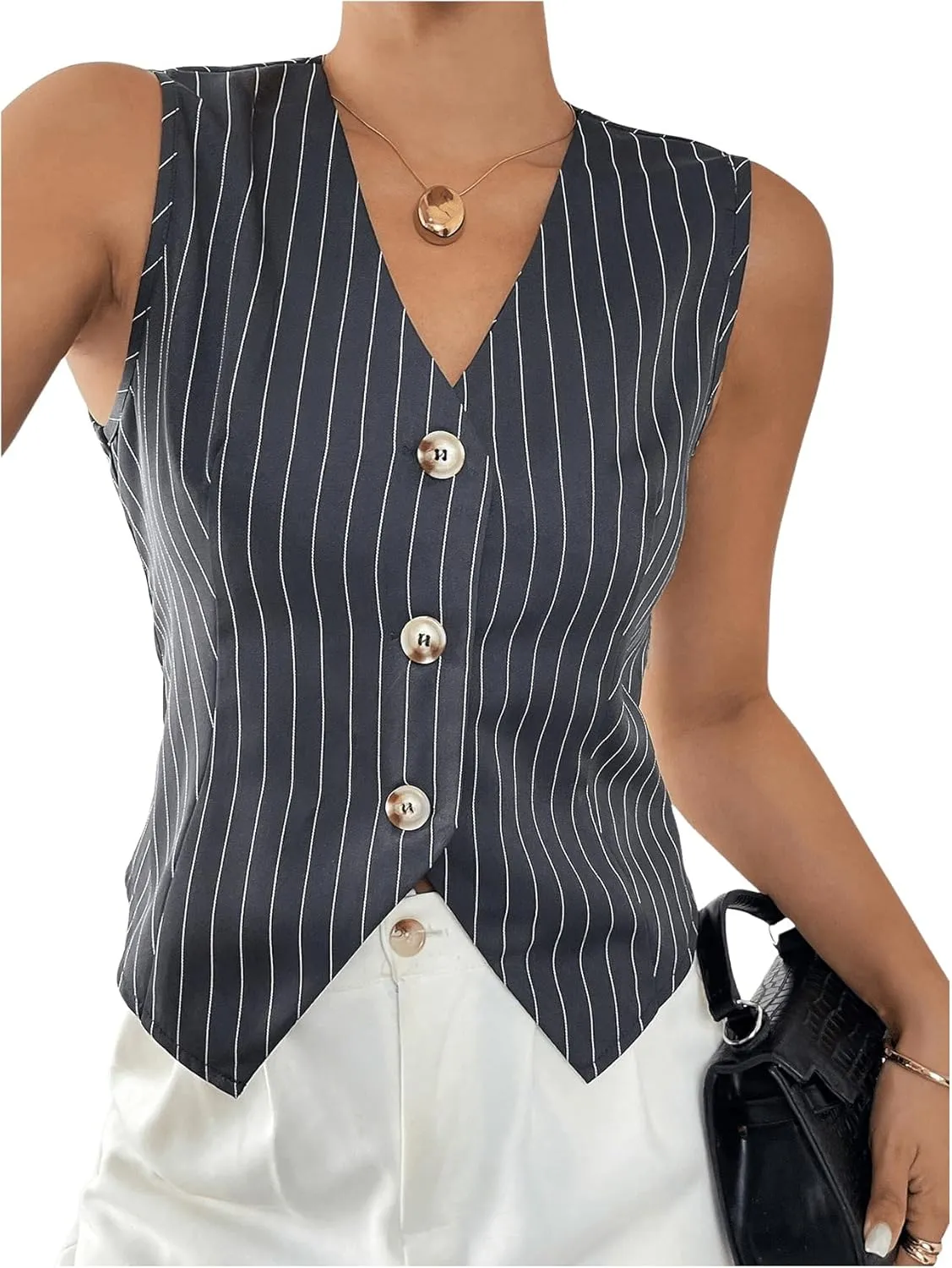 MakeMeChic Women's Leopard Print Vests V Neck Cheetah Vest Sleeveless Jacket Vest Tops Blazer Vests