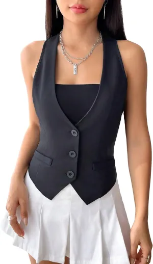 MakeMeChic Women's Leopard Print Vests V Neck Cheetah Vest Sleeveless Jacket Vest Tops Blazer Vests