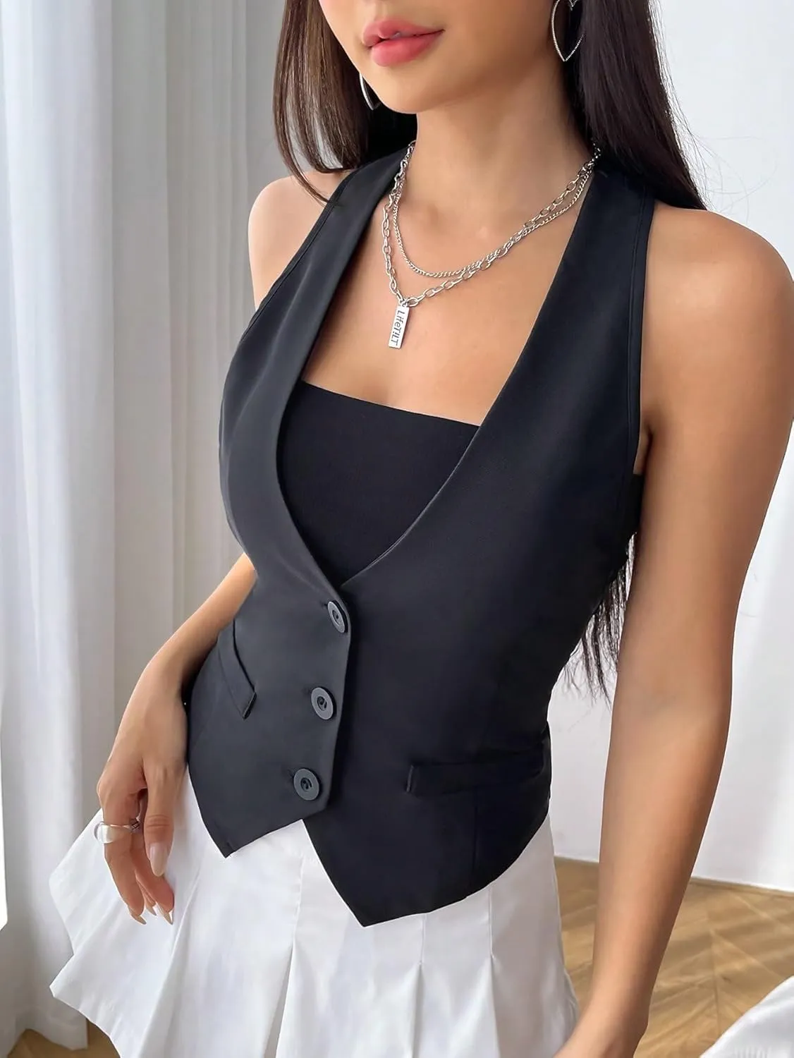 MakeMeChic Women's Leopard Print Vests V Neck Cheetah Vest Sleeveless Jacket Vest Tops Blazer Vests