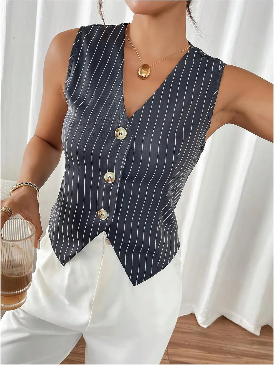 MakeMeChic Women's Leopard Print Vests V Neck Cheetah Vest Sleeveless Jacket Vest Tops Blazer Vests