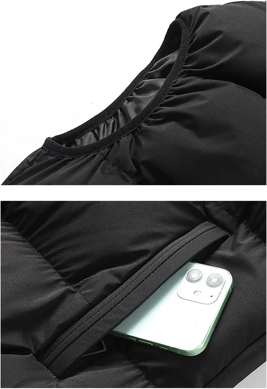 Men's Cotton-Padded Vests Zip Up Hooded Warm Waistcoat Casual Removable Hooded Solid Vests