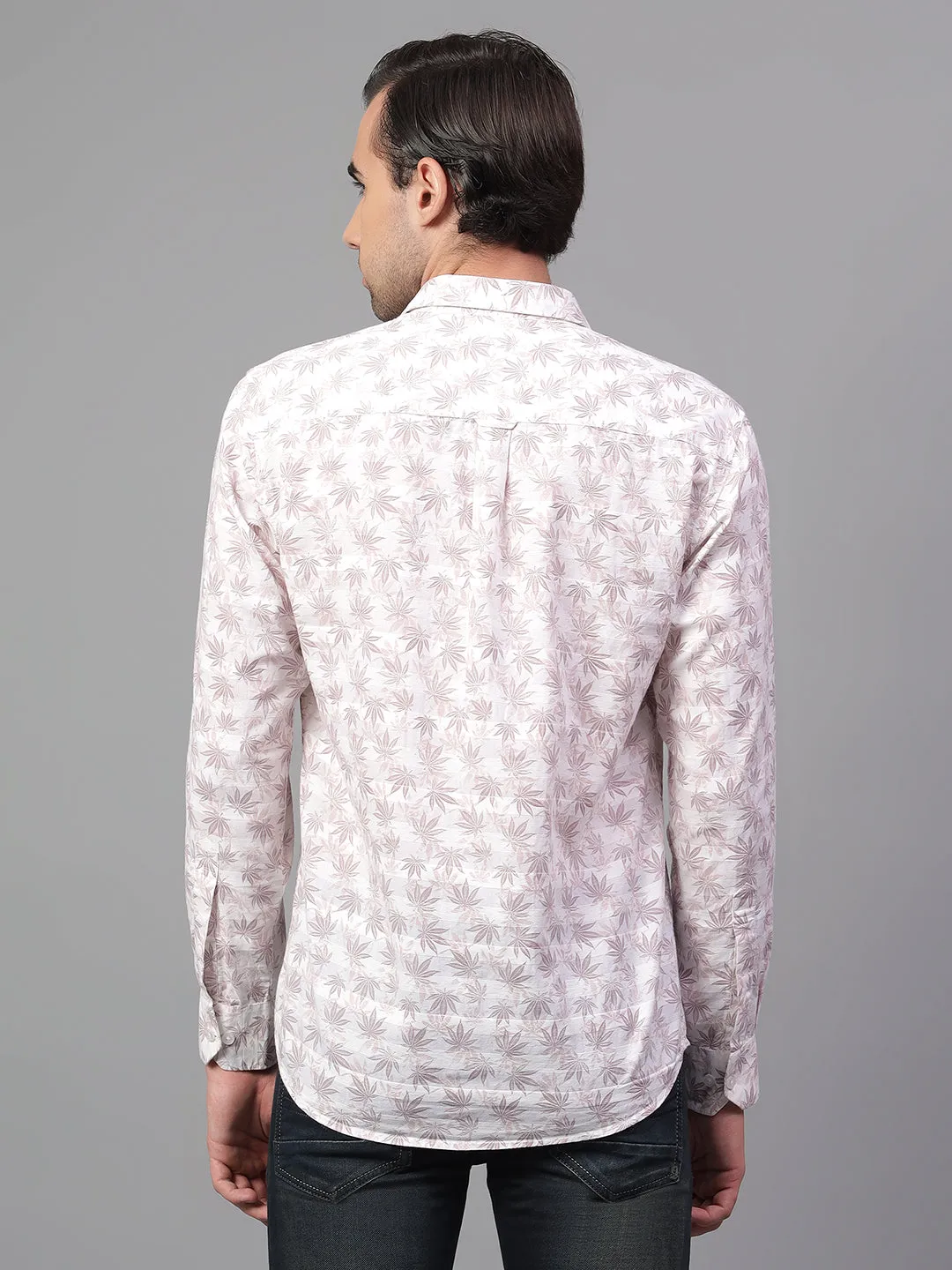 Men's Pink Printed Full Sleeve Casual Shirt
