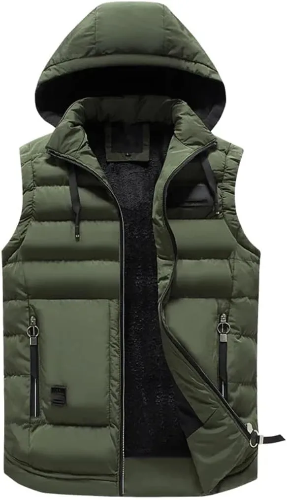 Mens Street Vests Winter Cotton-Padded Vest Warm Hooded Waistcoat Coats Vests