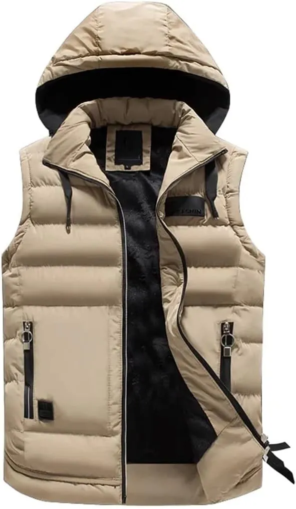 Mens Street Vests Winter Cotton-Padded Vest Warm Hooded Waistcoat Coats Vests