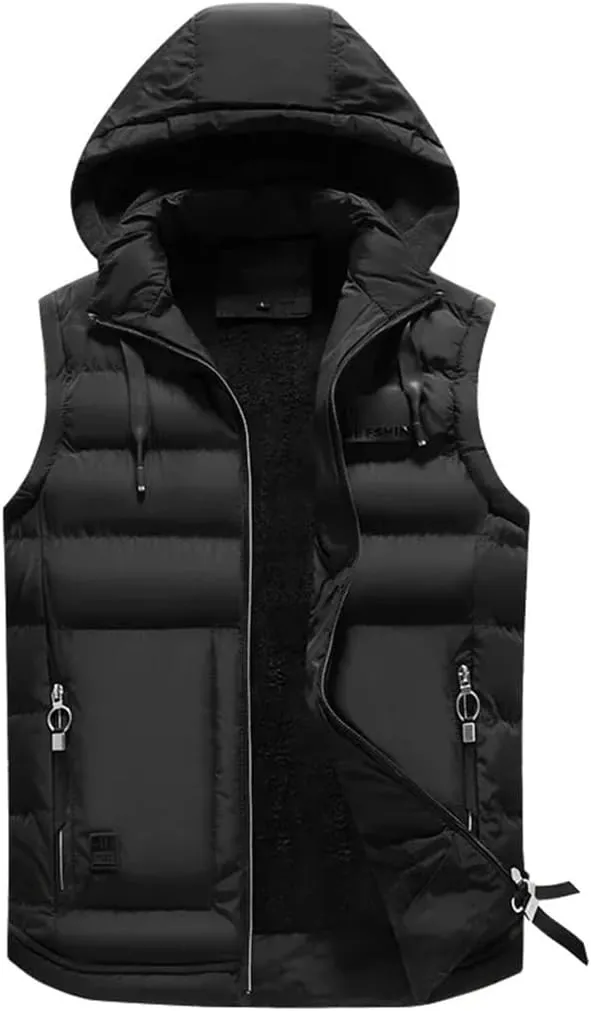 Mens Street Vests Winter Cotton-Padded Vest Warm Hooded Waistcoat Coats Vests