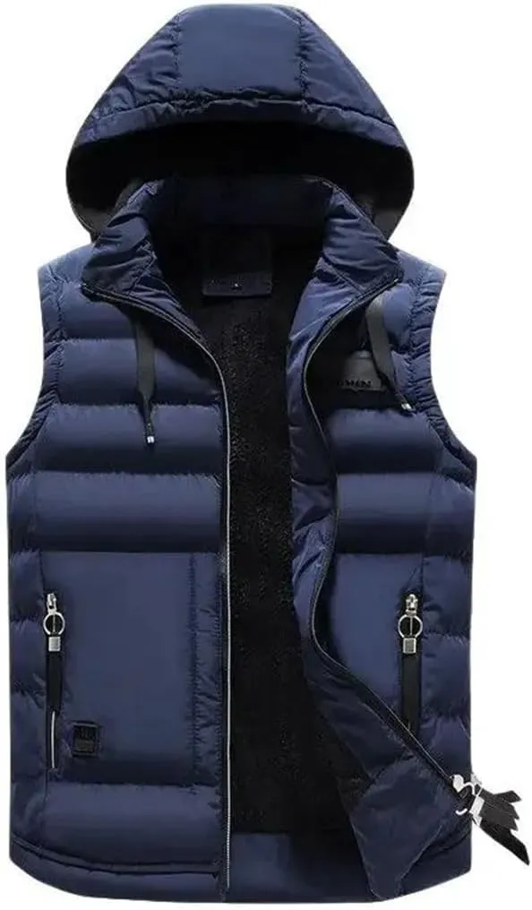 Mens Street Vests Winter Cotton-Padded Vest Warm Hooded Waistcoat Coats Vests