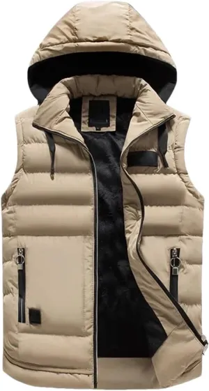 Mens Street Vests Winter Cotton-Padded Vest Warm Hooded Waistcoat Coats Vests
