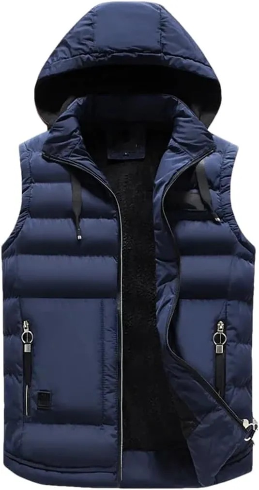 Mens Street Vests Winter Cotton-Padded Vest Warm Hooded Waistcoat Coats Vests