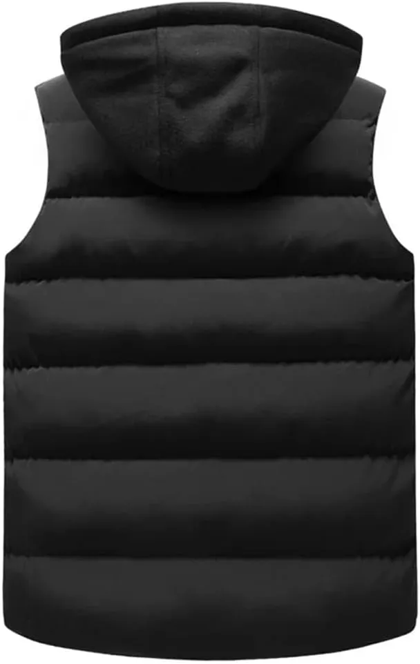 Mens Street Vests Winter Cotton-Padded Vest Warm Hooded Waistcoat Coats Vests