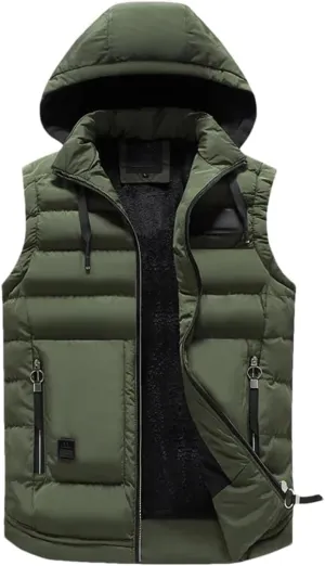 Mens Street Vests Winter Cotton-Padded Vest Warm Hooded Waistcoat Coats Vests